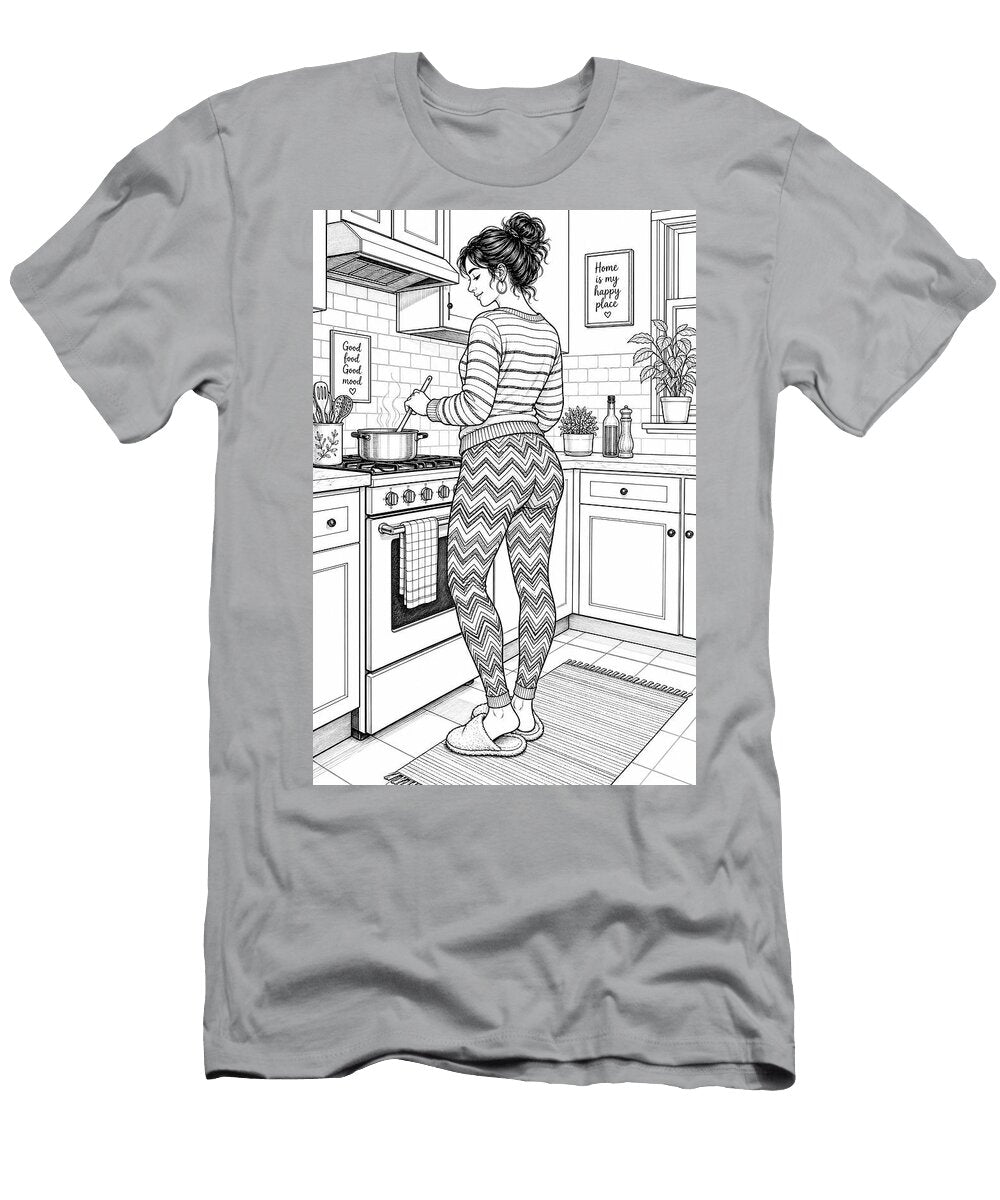Woman Cooking in Cozy Kitchen Mounir Khalfouf T-Shirt