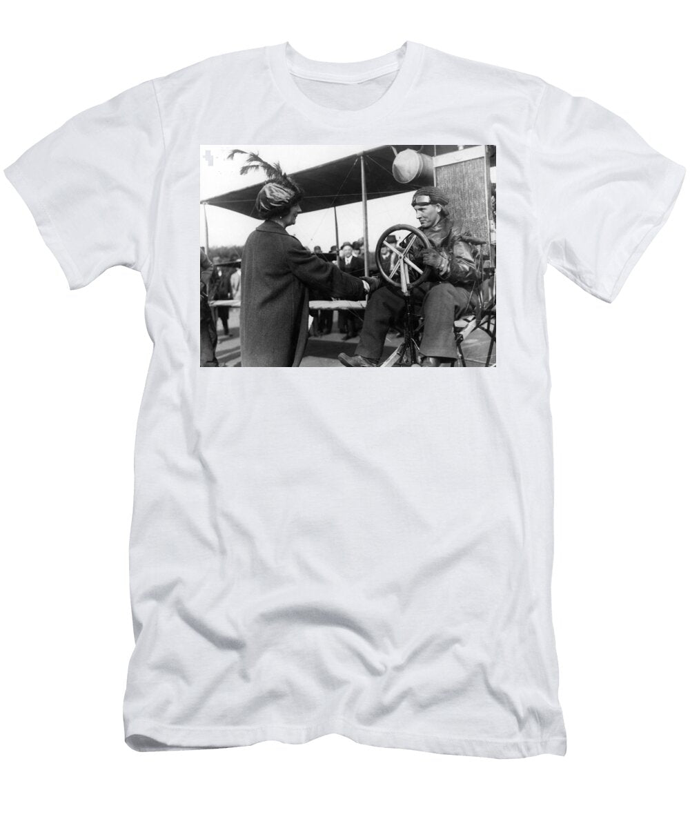 Woman Female Shaking Hand Pilot in Airplane 1910 Mark Goebel T-Shirt