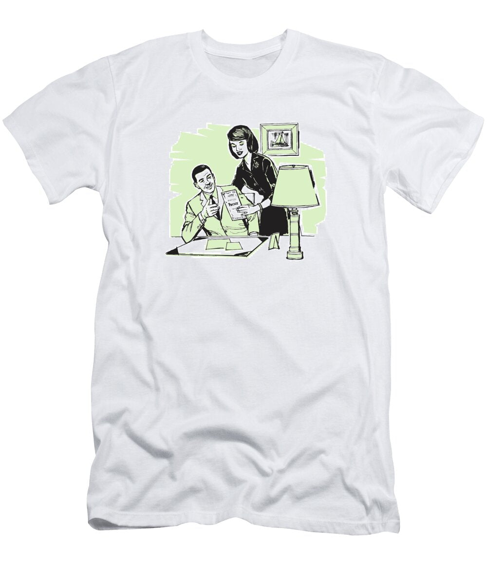 Woman Handing Man At Desk a Policy Csa Images T-Shirt