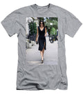Woman in Black Dress Walking on the Sidewalk Roseel Carm T-Shirt
