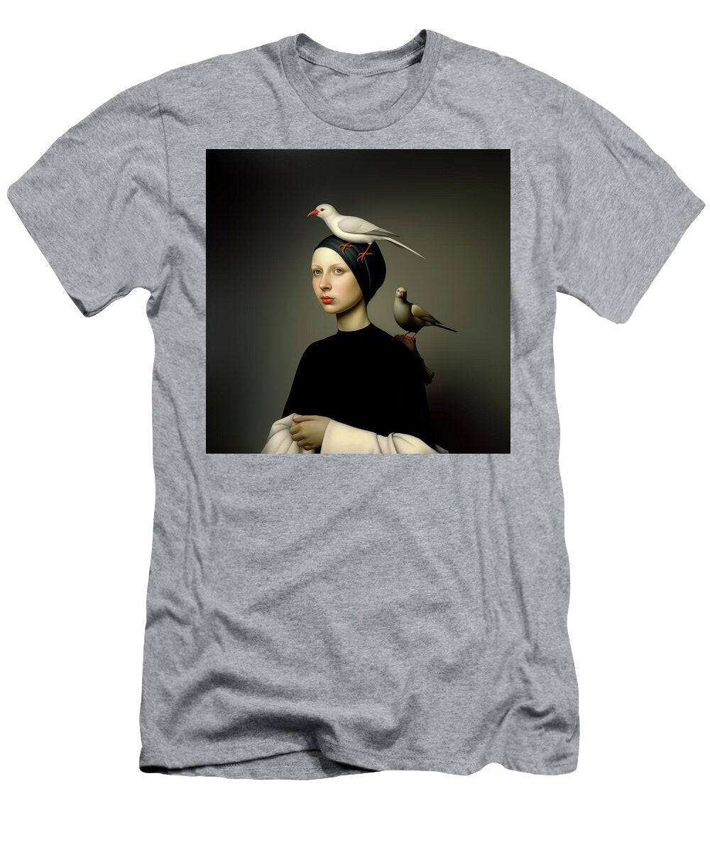 Woman in Headwrap with a Couple Birds Portrait 98 Yo Pedro T-Shirt
