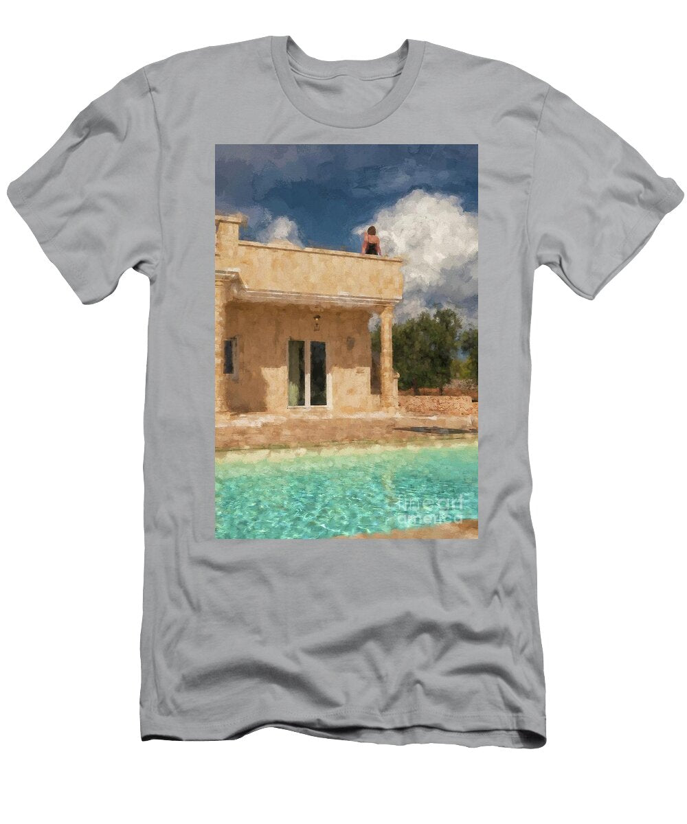 Woman on Top of Classic Villa with Swimming Pool Patricia Hofmeester T-Shirt