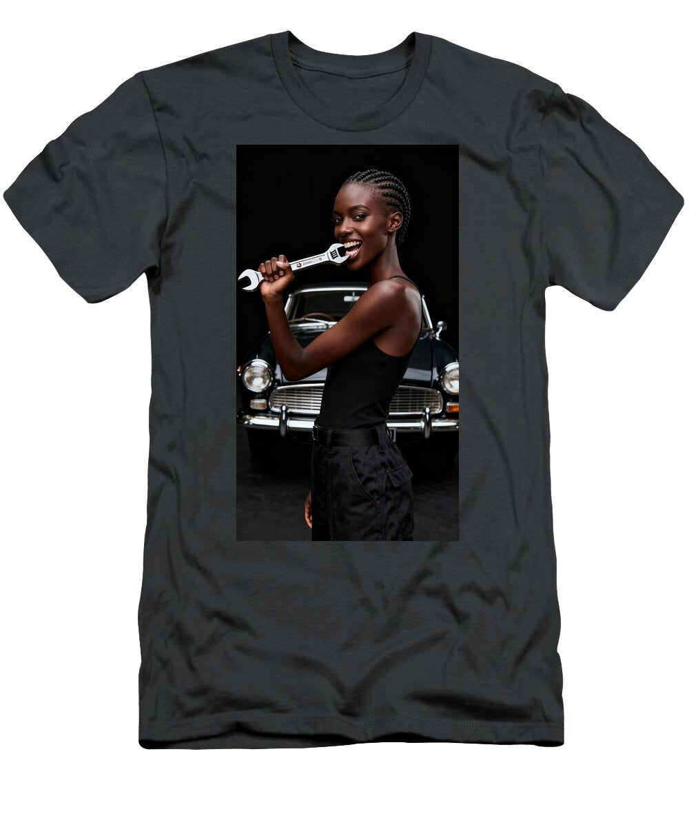 Woman with Wrench and Classic Car Ego Crash T-Shirt