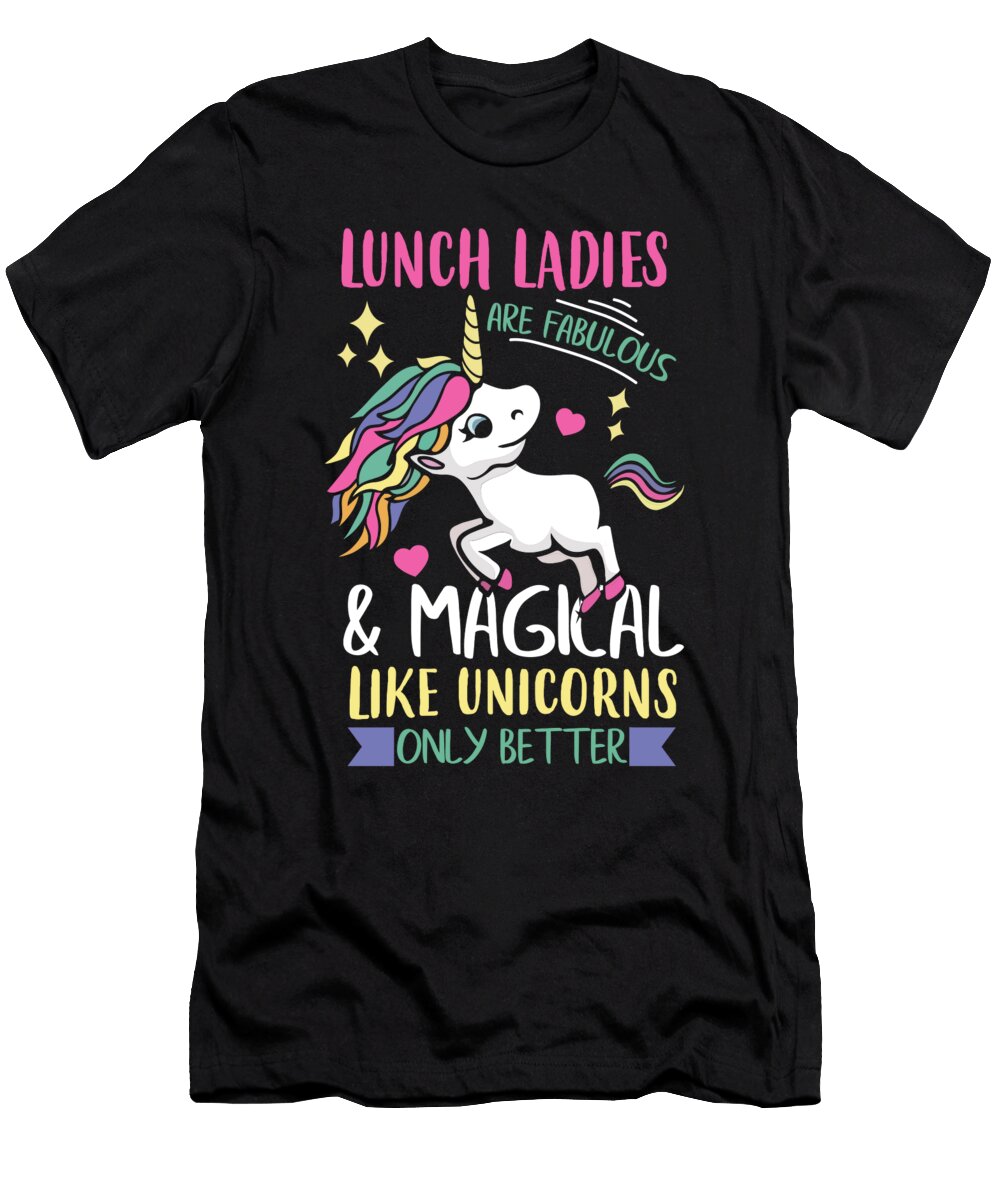 Womens Lunch Lady Graphic I Magical School Unicorns Teacher Bi Nutz T-Shirt