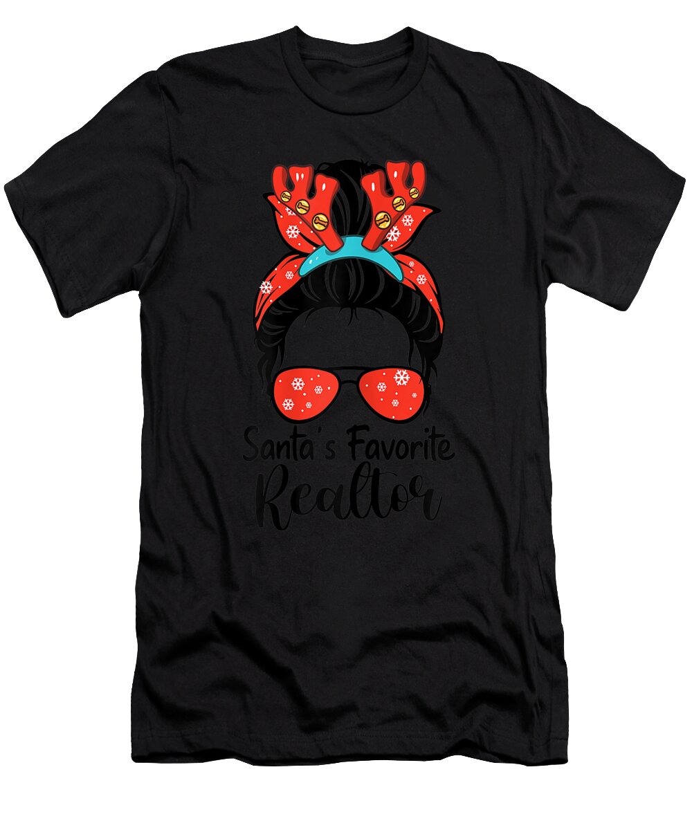Womens Santas Favorite Realtor Messy Bun Real Estate Wife Mom Xmas Th T-Shirt