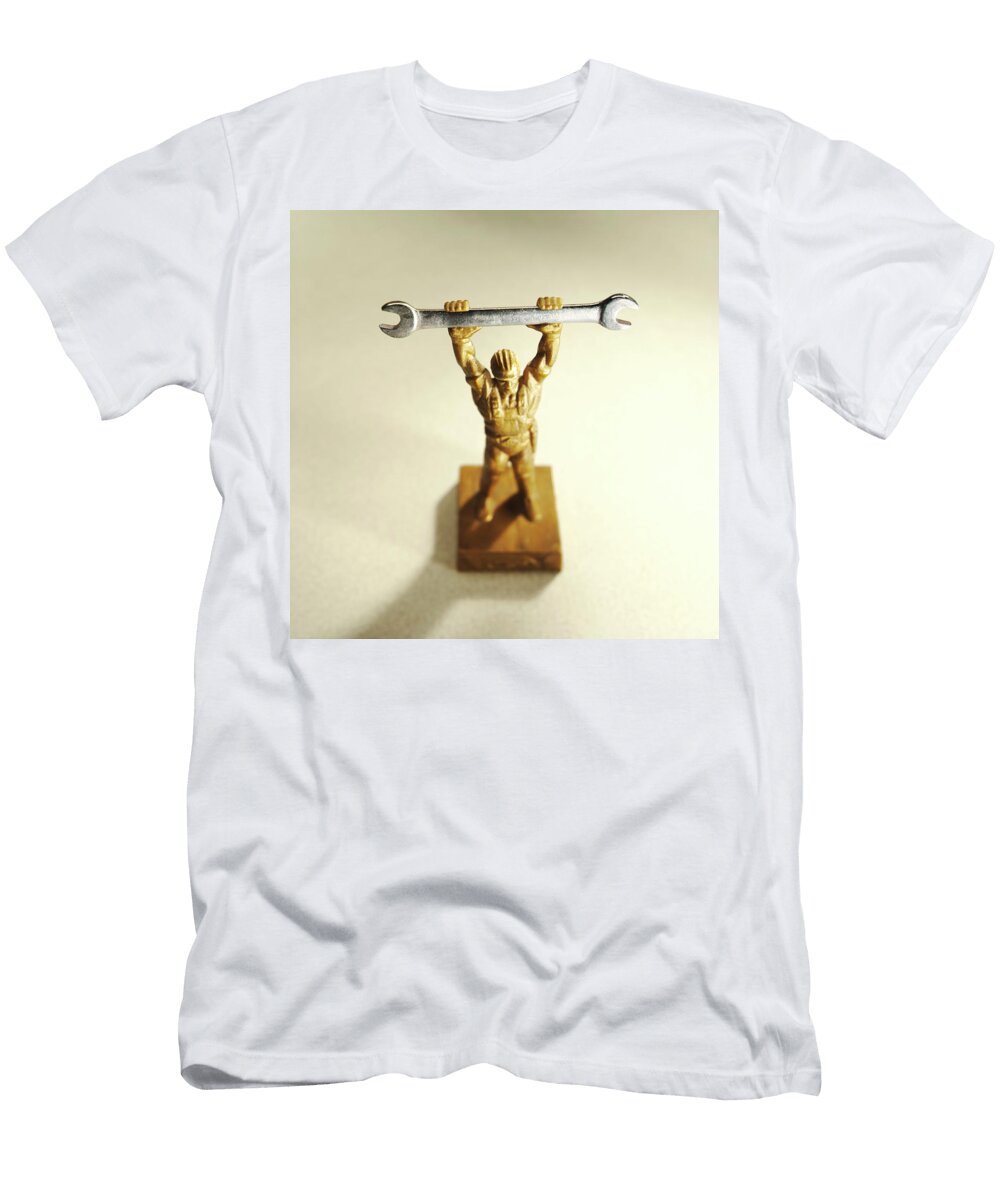Worker Lifting Wrench Above His Head Csa Images T-Shirt