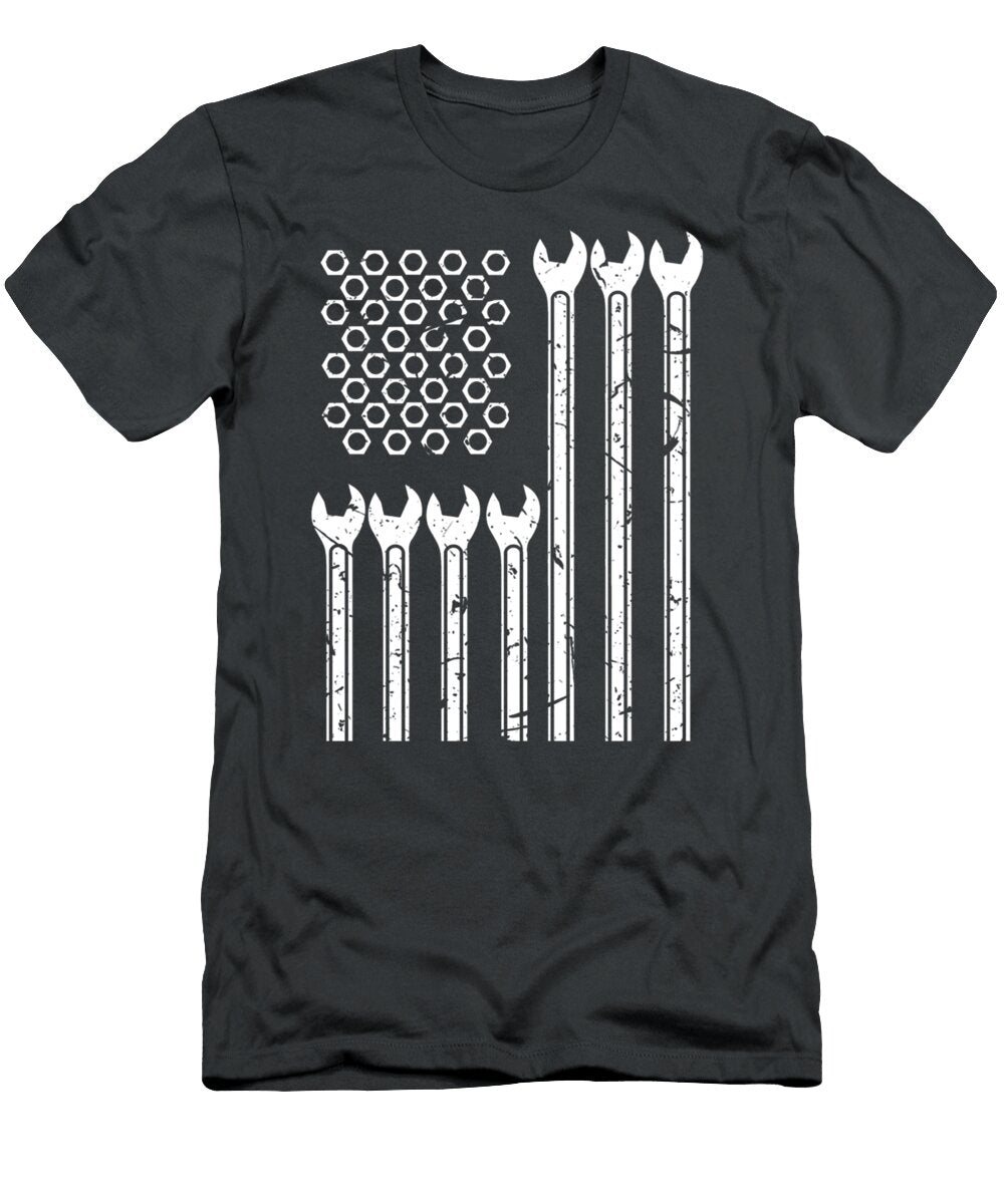 Wrench Bolt Repairman Cool Patriotic USA Flag Euan Eliyah T-Shirt