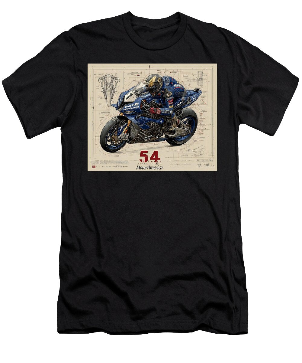 Yamaha Motorcycle Blueprint Kevin Walker and Pixel Reverie T-Shirt