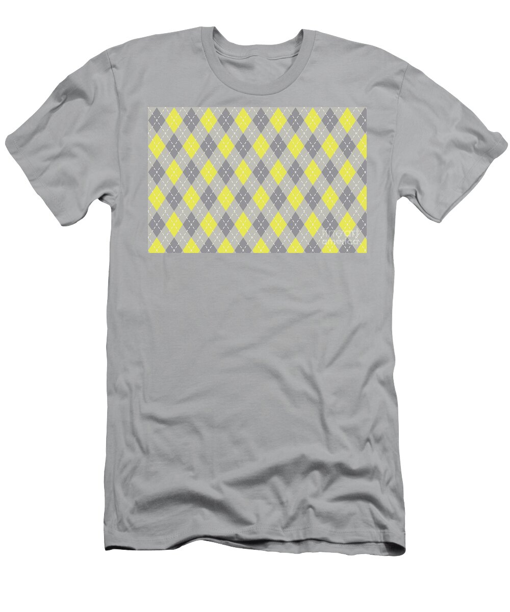 Yellow and Gray Argyle Pattern V7 Color of the Year 2021 Illuminating Ultimate Gray Lead Crystal Petite Patterns T-Shirt