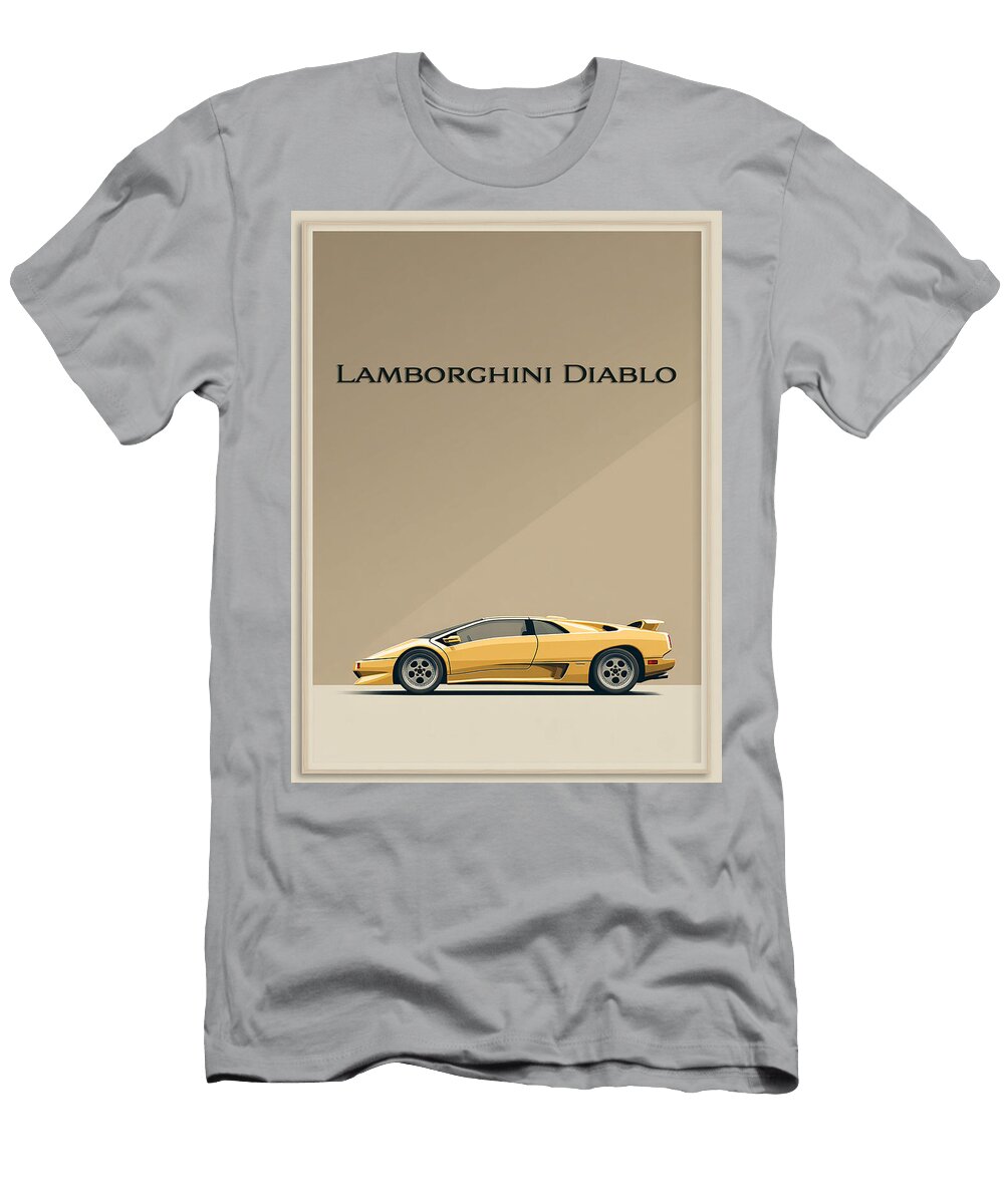 Yellow Lamborghini Diablo Profile Kevin Walker and Pixel Reverie T-Shirt
