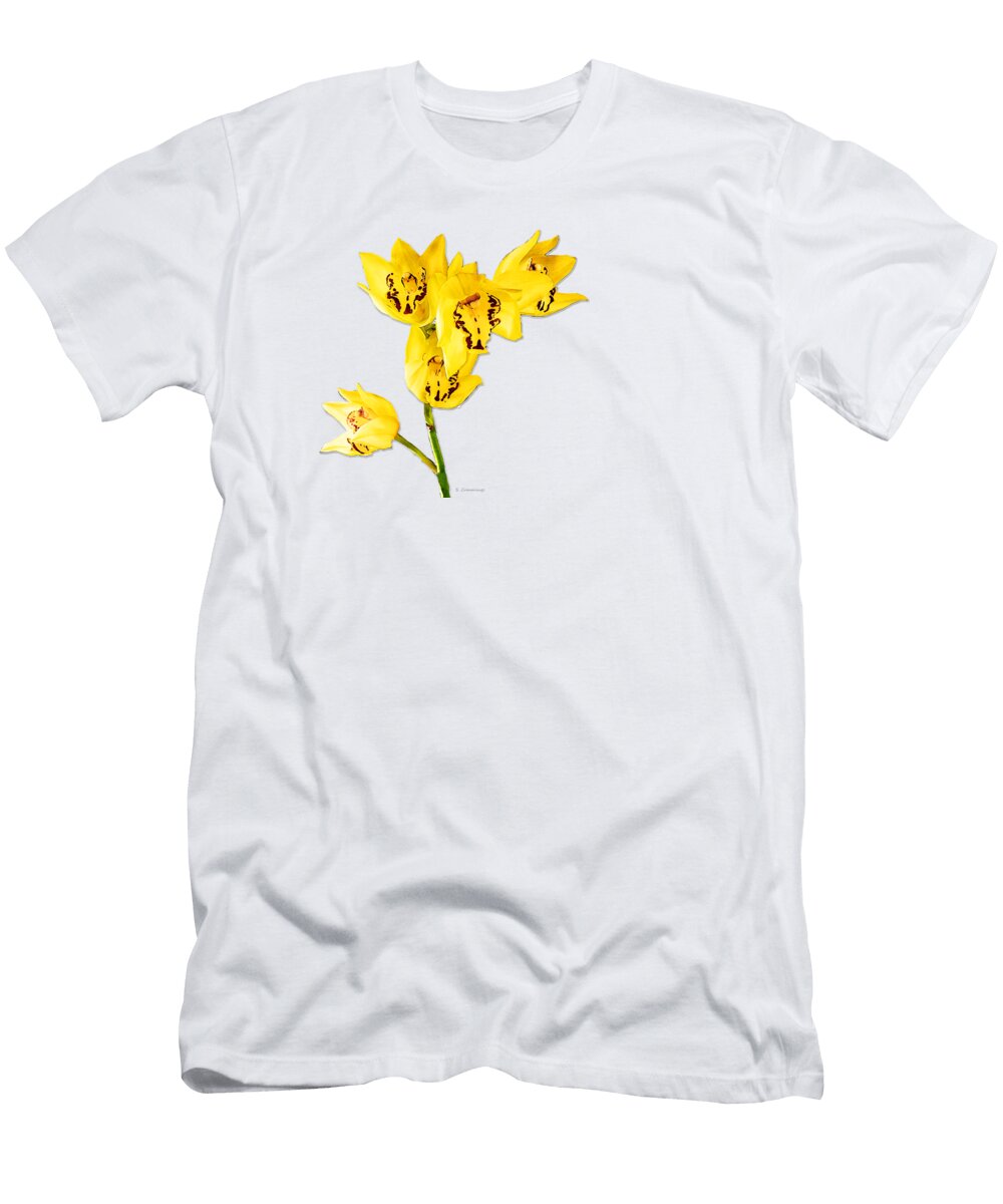 Yellow Orchid Flowers on White Sharon Cummings T-Shirt
