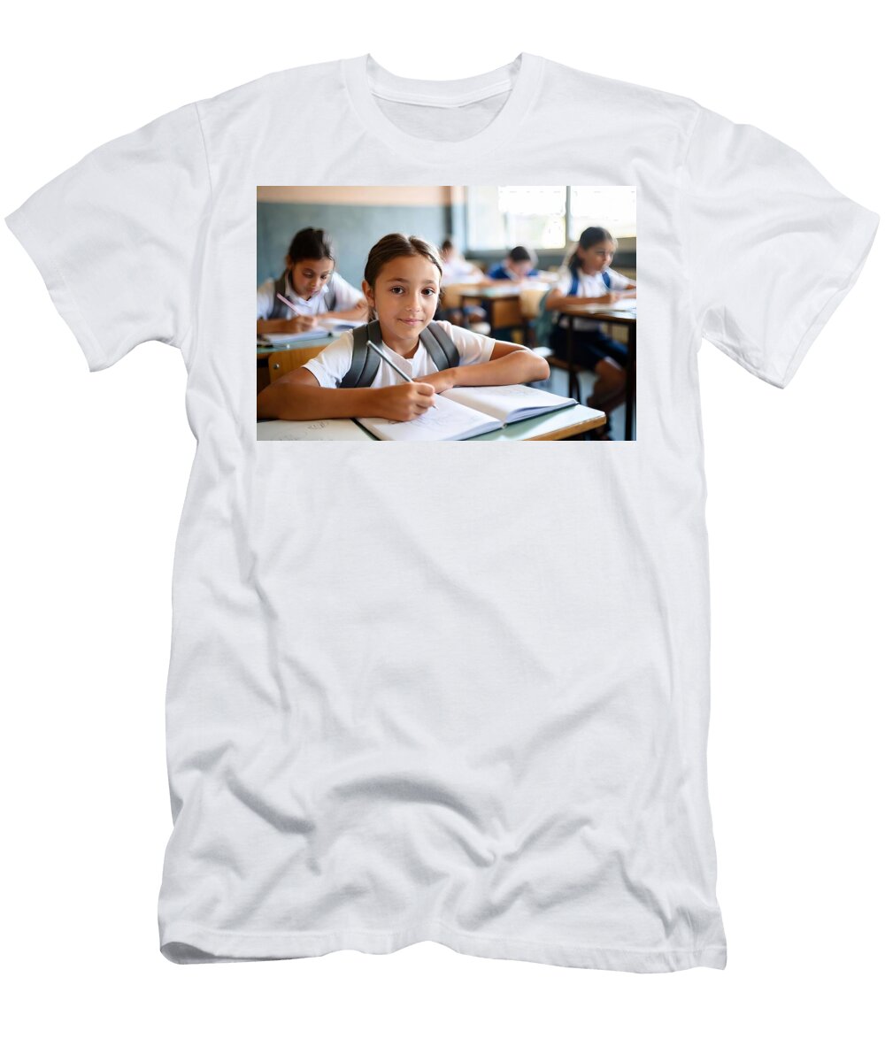 Young Girl Drawing in Classroom During Back to School Season Education Creativity Talha Khan T-Shirt