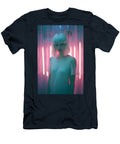 Young Woman with Blonde Hair Poses Against Neon Lights Lolade Abiola T-Shirt