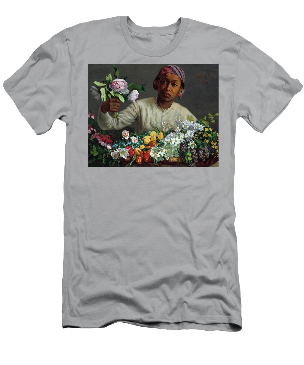 Young Woman with Peonies 1870 Jean Frederic Bazille T-Shirt