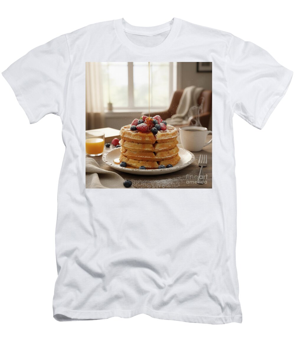 Yy352 Delicious Stack of Waffles with Syrup Walter Paul Bebirian T-Shirt