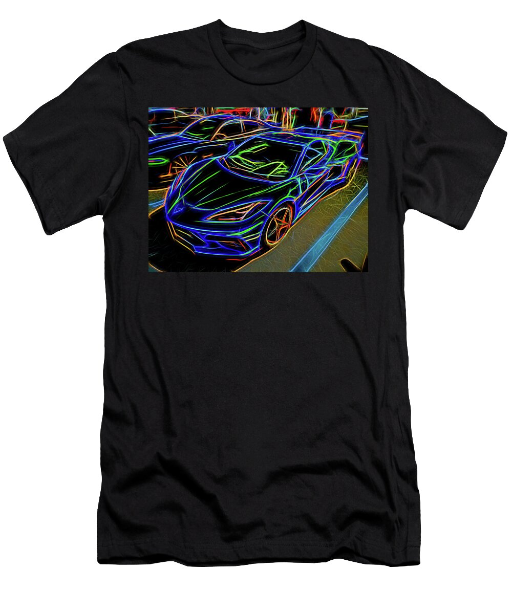 Z 51 Mid Engine Corvette Neon Line Abstract Bill Swartwout T-Shirt