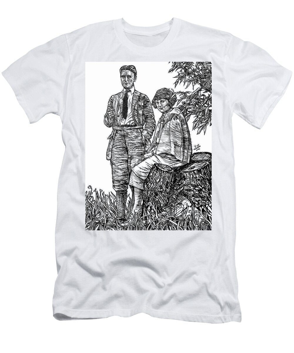 Zelda and F Scott Fitzgerald Ink Portrait 1 Fabrizio Cassetta T-Shirt
