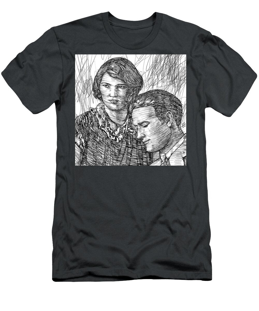 Zelda and F Scott Fitzgerald Ink Portrait 3 Fabrizio Cassetta T-Shirt